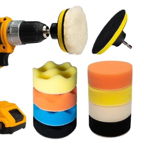 Car Foam Drill 3Inch Buffing And 11 Polishing Pads Kit, Compound Automotive Polisher Car Wash Cleaning Tools, Sealing Glaze, Fo