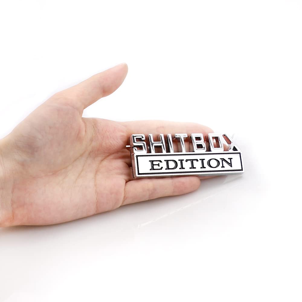 2 Pcs SHITBOX Edition Emblem Car Side Rear Front Hood Trunk Door Badge 3D Decal Sticker for Car Truck SUV (SHITBOX, Silver Black