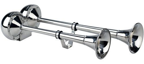 Wolo (125) The Dominator Stainless Steel Dual Trumpet Marine Horns - 12 Volt, Low And High Tone (125-12), Chrome