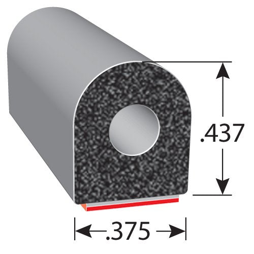 Trim-Lok D-Shaped Rubber Seal (Thick Wall) - .437'' Height, .375'' Width, 100' Length - EPDM Foam Seal with HT (General Acrylic)