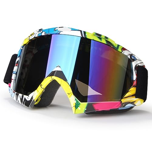Dirt Bike Goggles Motorcycle Riding Goggles Atv Goggles Motocross Goggles Utv Helmet Goggles Off-Road Mx Goggles Uv400 Anti-Fog Scratch Dustproof Windproof Men Women Adult Youth Kid Color Len(Yellow)