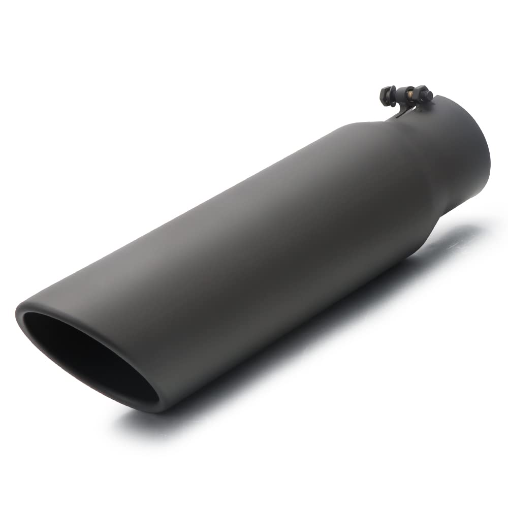 Lcgp 3'' Inlet Black Exhaust Tip, 3'' X 4'' X 15'' Universal Bolt On Stainless Steel Diesel Exhaust Tailpipe Tip