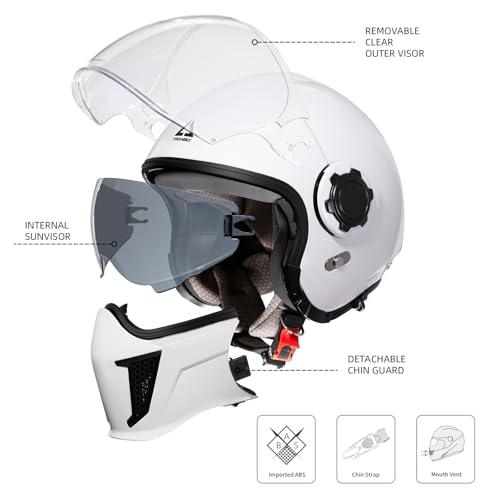 Triangle Open Face Motorcycle Helmet Half For Men And Women Cruiser Scooter Street Bike Dot Approved (Xx-Large, White)