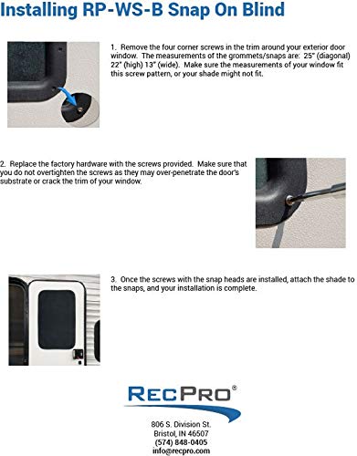 Recpro Rv Entry Door Window Shade Sunshade Camper Privacy Entrance Sun Blackout Fabric 16'' X 24'' (Tan)