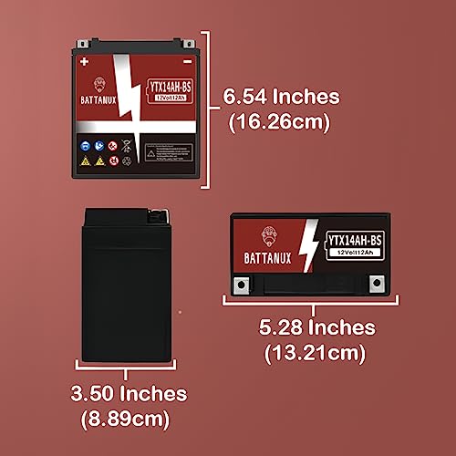 YTX14AH-BS Battery & Motorcycle Battery, Sealed SLA/AGM 12V12Ah ATV/UTV/Snowmoble/Motor bike Battery Maintenance Free & No tools