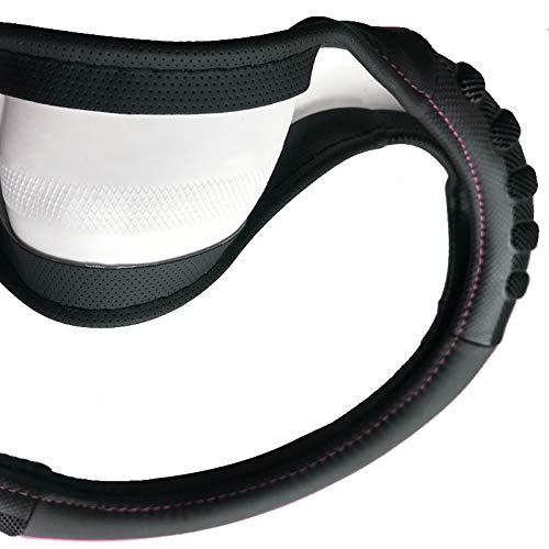 Flying Banner Car Steering Wheel Cover Faux Leather Massage Universal Fit 3D Honeycomb Hole Anti-Slip Sporty 15 Inches (Pink Bla