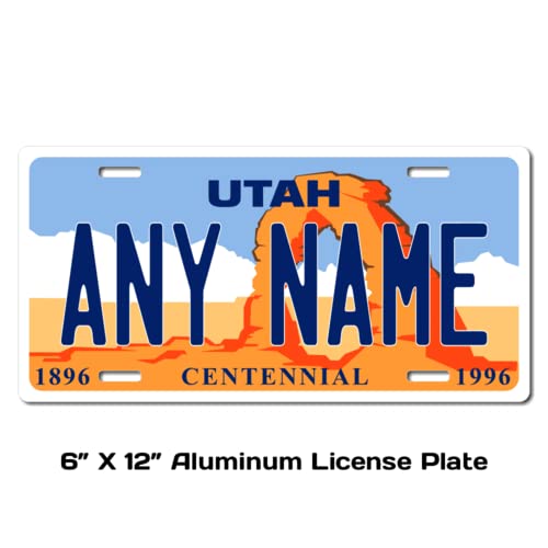Personalized Utah License Plate 6 '' X 12 '' (Inches) Aluminum. Add Your Name, Text Or Numbers.Full Size Novelty Plate - Fits Ca