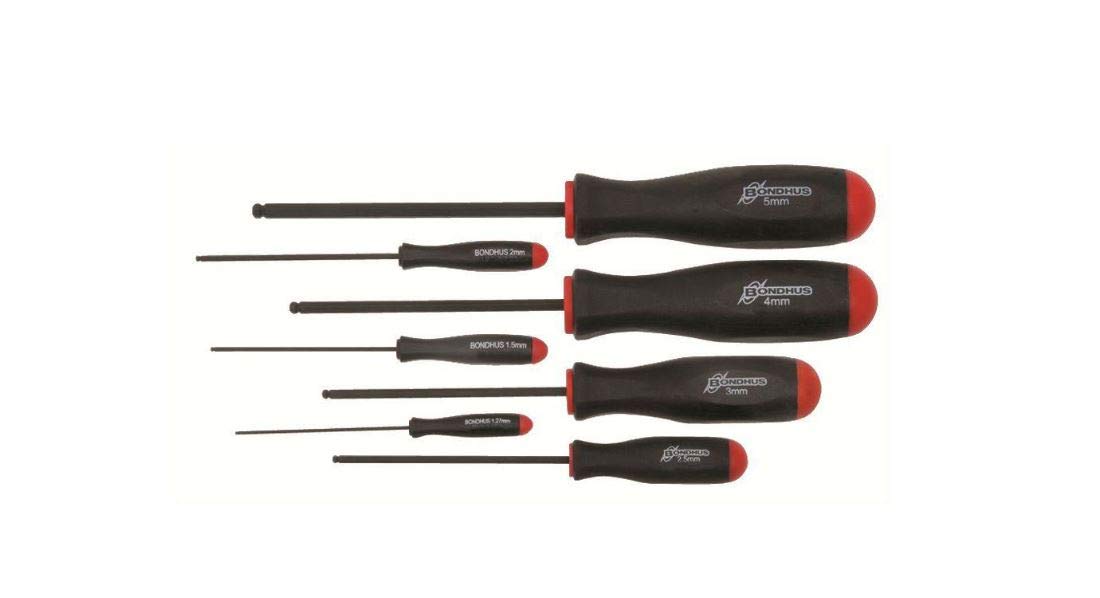 Bondhus 10687 Set of 7 Balldriver Screwdrivers, ProGuard Finish, sizes 1.27-5mm