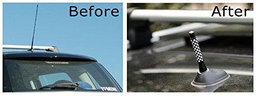 Ijdmtoy 3-Inch Checkered White/Black Checkerboard Theme Short Antenna Compatible With Mini Cooper (All Models) & More Other Cars