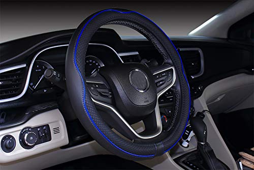Mayco Bell Universal Standard Size Steering Wheel Cover Anti-Slip,Safety,Soft,Breathable,Durable,Full Surround,Comfortable Grip Microfiber Leather (14.5-15 Inch,Black Dark Blue)