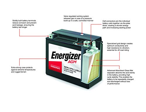 Energizer T14B Agm Motorcycle 12V Battery, 210 Cold Cranking Amps And 12 Ahr. Replaces: Yt14B-4 And Others