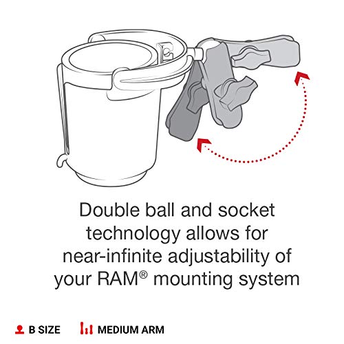 RAM Mounts RAP-B-132B-201U Level Cup 16oz Drink Holder with Double Socket Arm with Medium Arm Compatible with RAM B Size 1'' Bal