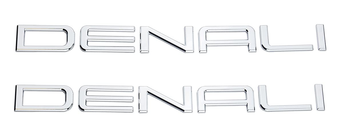 2Pc Denali Door Emblem Liftgate Badge Nameplate Envoy Yukon 15070426 Replacement For 01-08 Denali (Chrome)