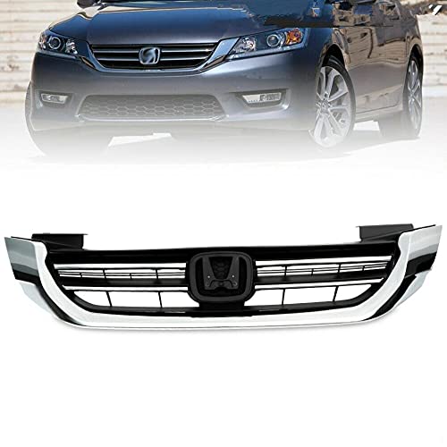 PIT66 Front Upper Bumper Hood Grille, Compatible with Honda Accord Sedan 2013-2015 Grill Chrome/Black