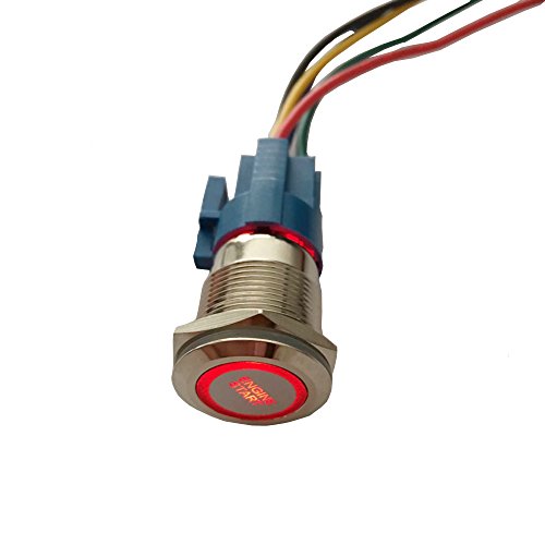 Esupport 12V Car Vehicle Red Led Light Headlight Push Button Metal Toggle Switch Socket Plug 19Mm Engine Start