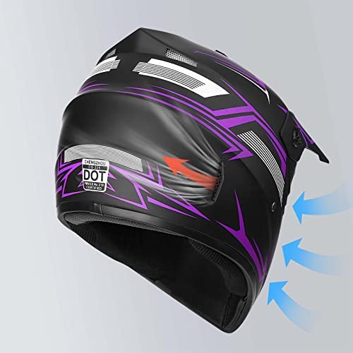 Yesmotor Youth Kids Full Face Motocross Helmet Set - DOT Approved, Purple, XL, Includes Gloves, Goggles, Mask, Durable ABS Material