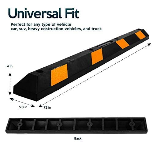 Zonetech Large Heavy Duty Rubber Parking Curb - 72    Premium Quality Auto Garage Wheel Stopper Professional Grade W/Yellow Refl