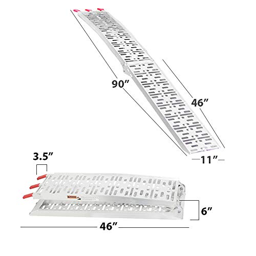 Clevr 7.5' Folding Arched Aluminum Loading Truck Ramps (2 Pc Set) For Atvs, Utvs, Motorcycles, Dirt Bikes, 4 Wheelers, Lawnmower