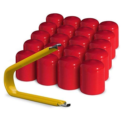 Colorlugs Vinyl Lug Nut Cover | Red | Flexible Fit Wheel Lug Nut Cap | Fits 17 Mm | Pack Of 25 | Includes Deluxe Extractor | Mad