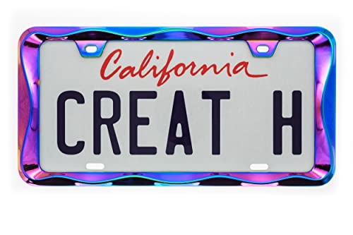 Creathome 3D Curly Wave Pattern Neo Chrome License Plate Frame From Pure Zinc Alloy Metal