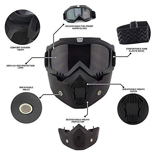 Outlaw 'Nemesis' Motorcycle Face Mask With Detachable Goggles - Black Riding Mask With Uv 400 Lens For Men And Women