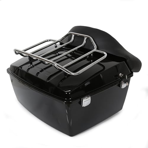 Ecotric King Tour Pack Trunk Luggage W/Top Rack Backrest Compatible With 1997-2013 Harley Touring Road King Electra Glide Road Glide Street Glide