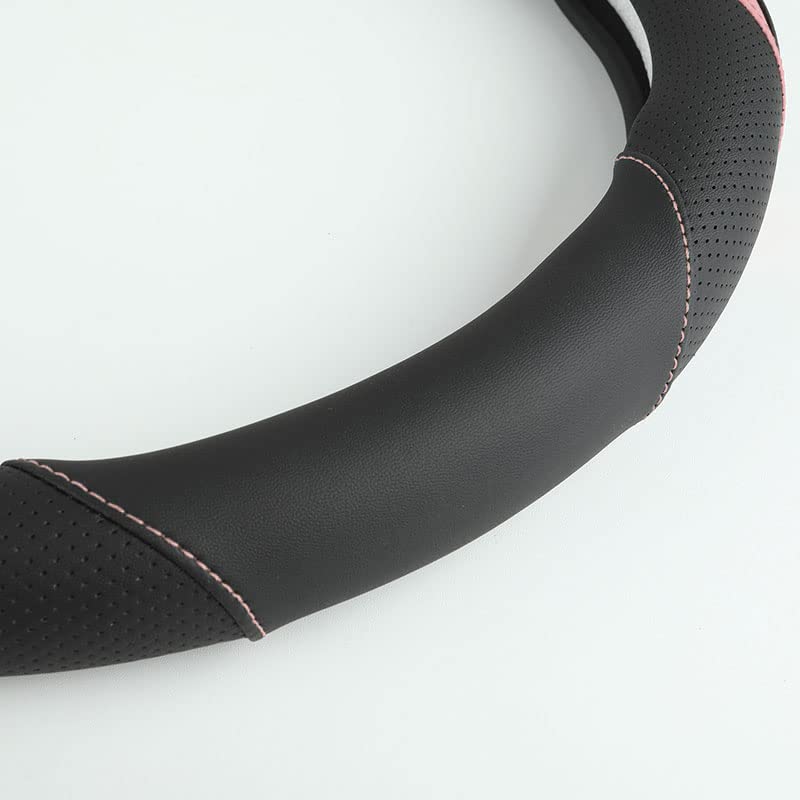 Car Steering Wheel Cover, Leather Steering Wheel Cover Pink Universal 14.5-15 Inch Microfiber Leather Anti-Slip Breathable Auto