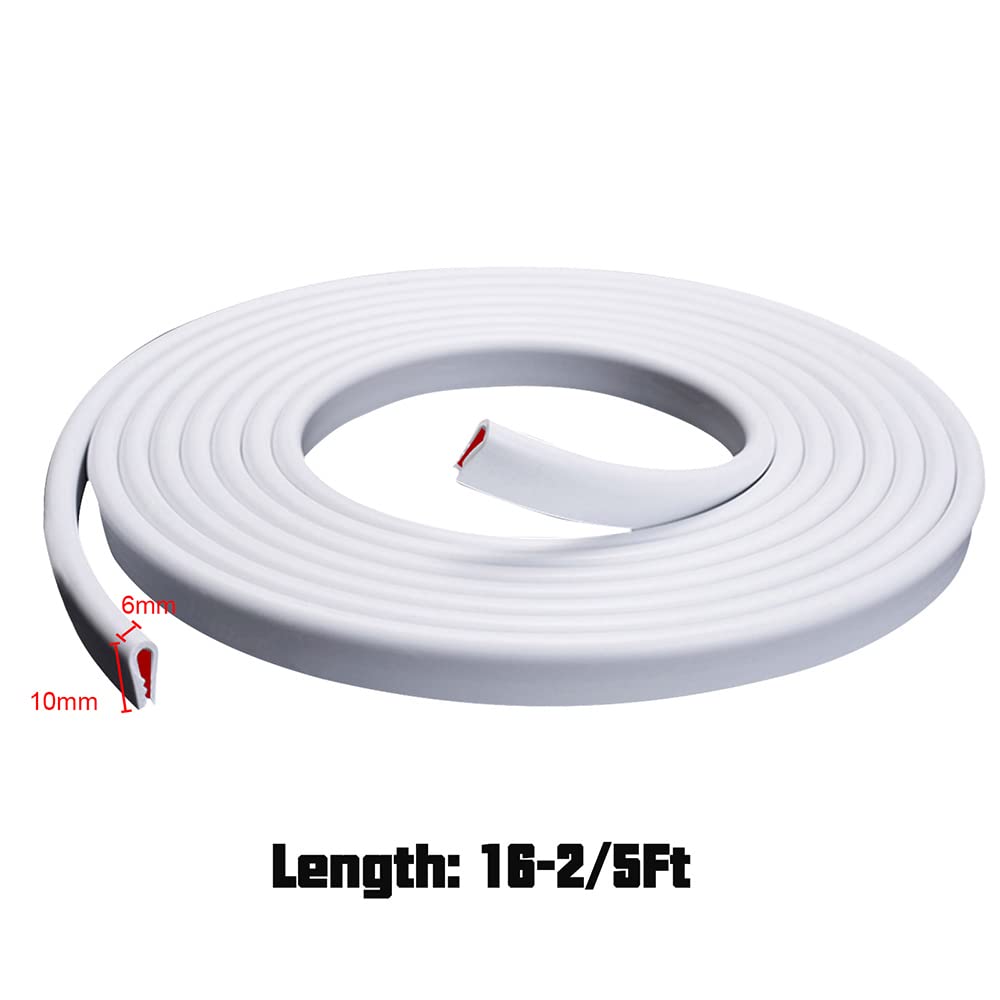 Winunite 16.4Ft(5M) Car Door Edge Guards White, Fit Most Vehicles, Self-Adhesive Pvc, Fade-Resistant, U-Shaped Automotive Trim C