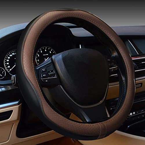 Car Steering Wheel Cover, Anti-Slip, Safety, Soft, Breathable, Heavy Duty, Thick, Full Surround, Sports Style (Black Brown)