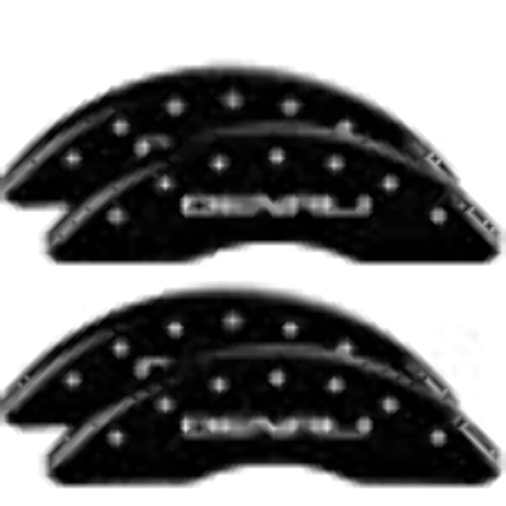 Mgp Caliper Covers 34219Sdnlbk Denali Black Powder Coat Finish, Silver Characters, Set Of 4