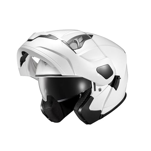 Kypara Motorcycle Dual Visor Flip Up Modular Full Face Helmet With Dot Certification Of Impressionism (White Pearl, M)
