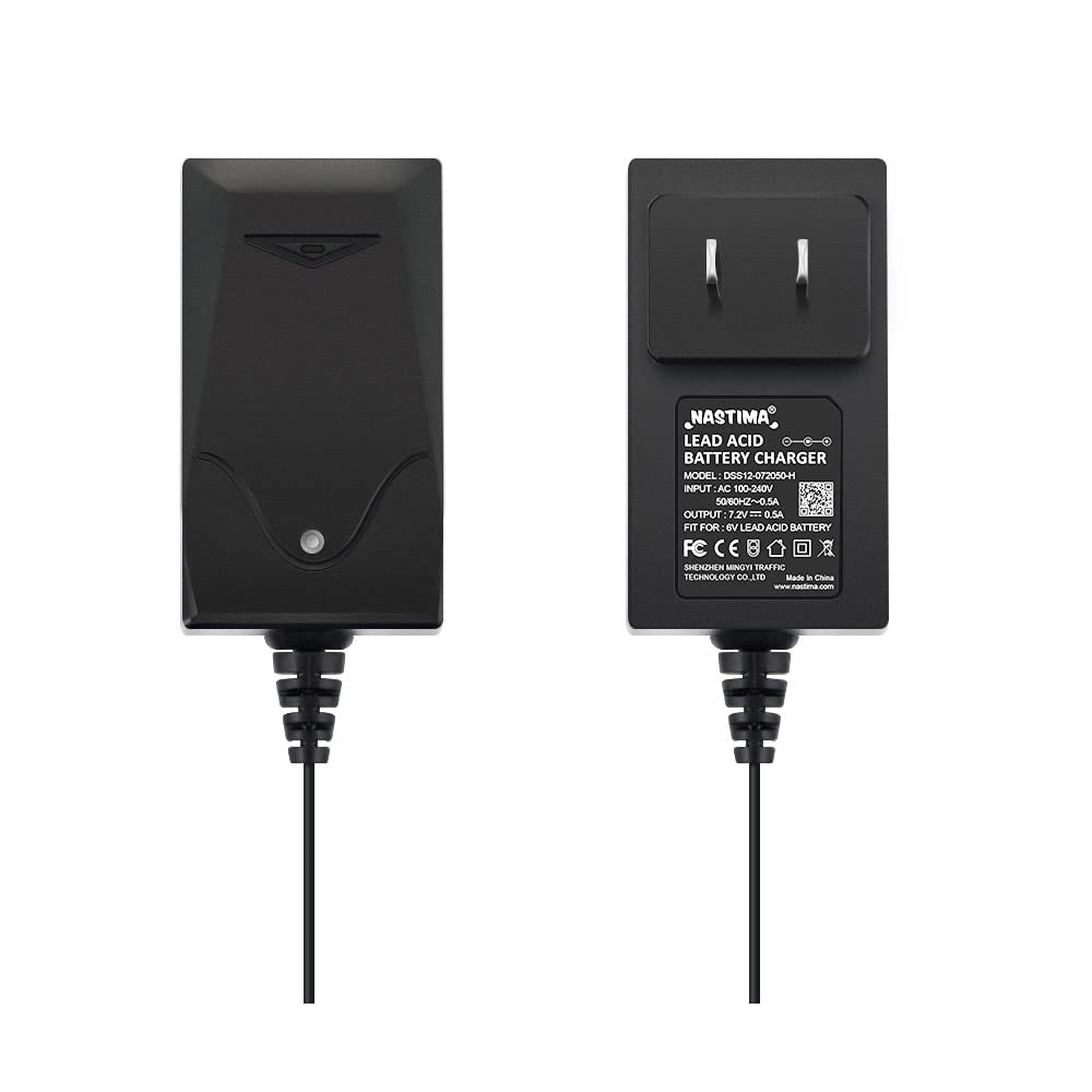 Nastima 6V 0.5A Sealed Lead Acid Battery Charger For Moultrie Battery With Red And Black Clips And Led Indicator Light