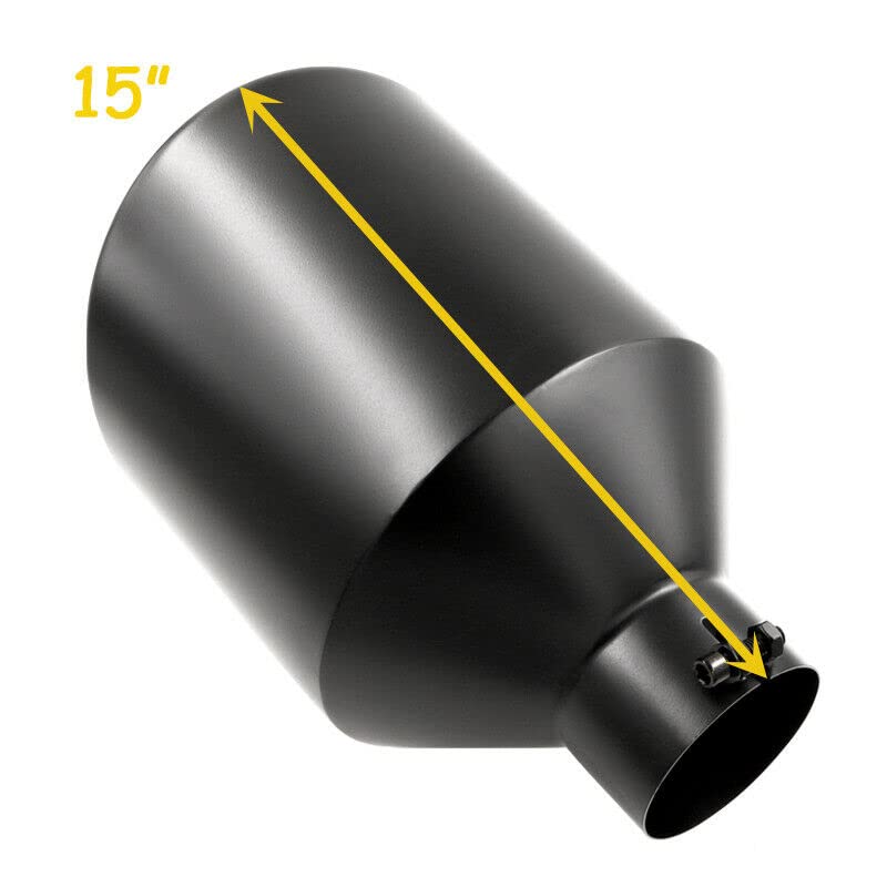 Rp Remarkable Power, 4'' Inlet 10'' Outlet 15'' Overall Length Long Stainless Steel Rolled Edge 20 Degree Diesel Black Exhaust T