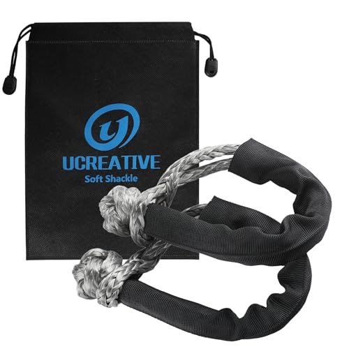 Ucreative 2Pcs Synthetic Soft Shackle 1/2 Inch X 22 Inch (56,000Lbs Breaking Strength) With Extra Sleeves (Gray)