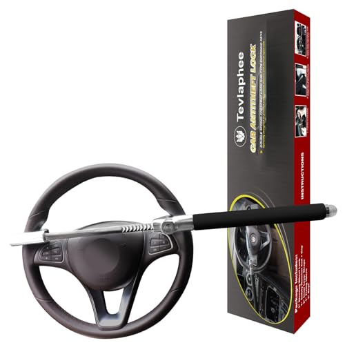 Tevlaphee Steering Wheel Lock Anti Theft Car Device Universal Car Theft Prevention Car Lock Adjustable Double Hook Emergency Hammer Window Breaker Self Defense Heavy Duty Secure (Black)