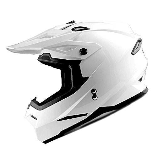 1Storm Adult Motocross Helmet Bmx Mx Atv Dirt Bike Helmet Racing Style Hf801 + Motorcycle Bluetooth Headset: Glossy White