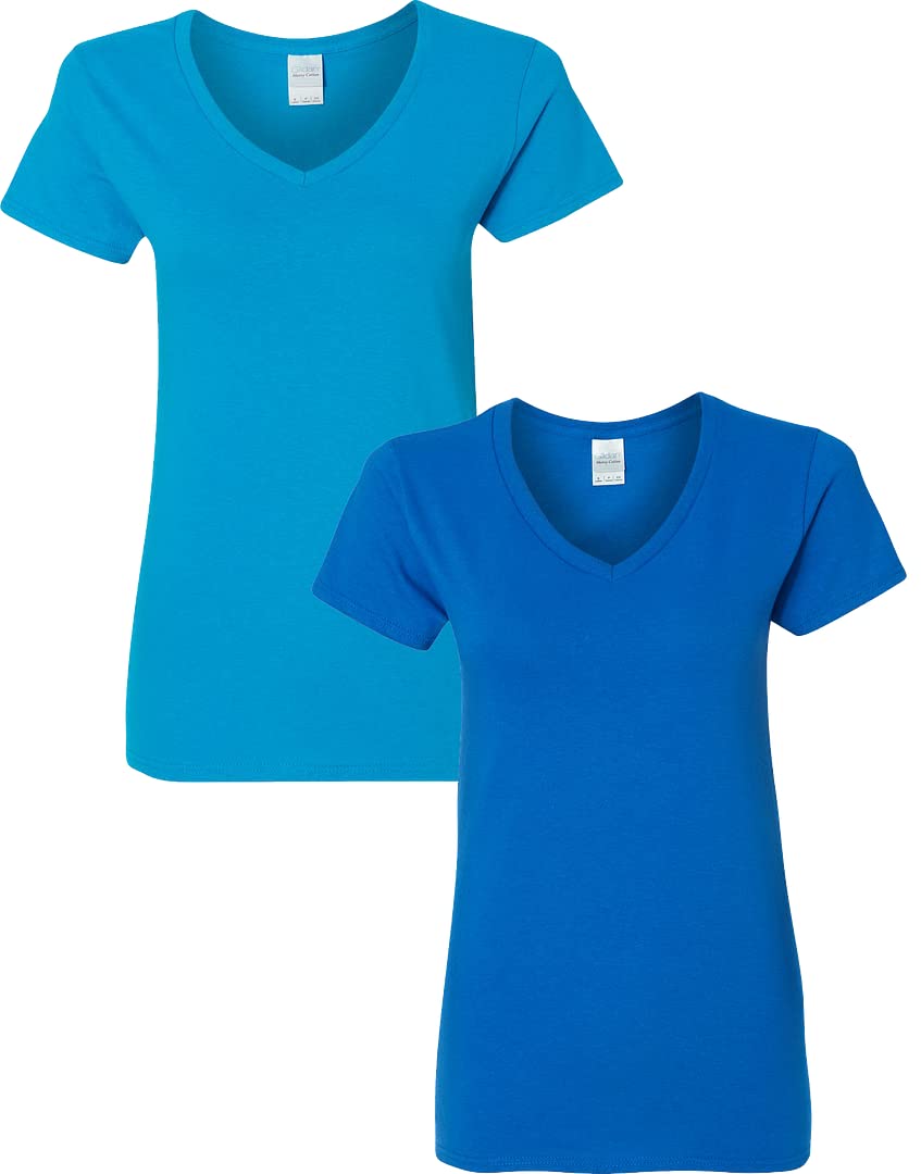 Gildan Womens Heavy Cotton V-Neck T-Shirt 2-Pack 3Xl-Sapphire-Royal