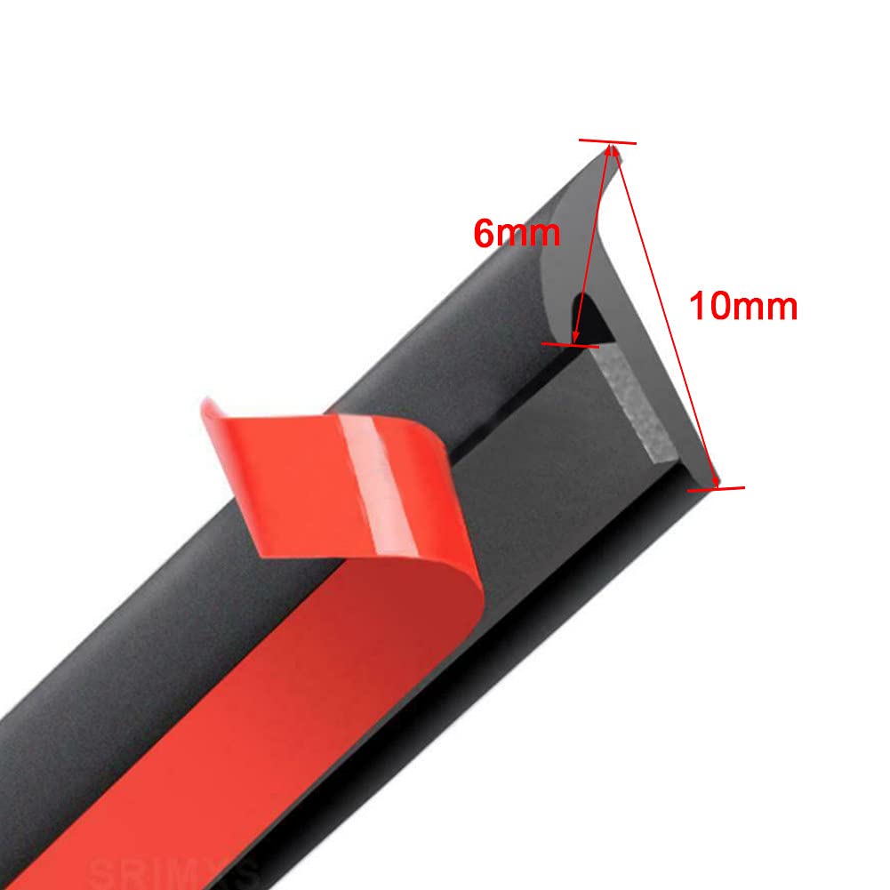 Greceyou 5M/16.5Ft Universal Self Adhesive Auto Rubber Weather Draft Seal Strip, Car Windshield Edge Moulding Sealing Strip Soundproof T-Type Rubber Edge Protector Trim, Black, 6 * 10Mm
