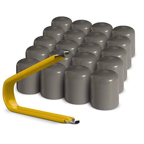 Colorlugs Vinyl Lug Nut Cover | Gray | Flexible Fit Wheel Lug Nut Cap | Fits 17 Mm | Pack Of 20 | Includes Deluxe Extractor | Ma