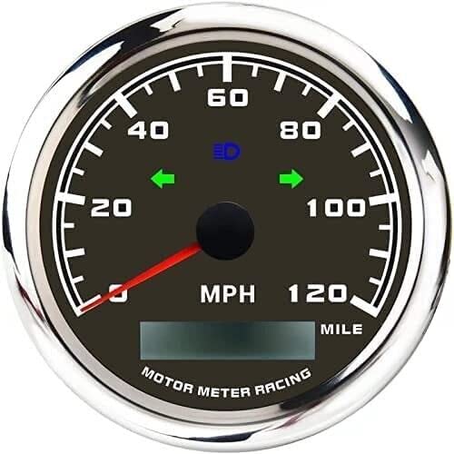 Motor Meter Racing W Pro 85Mm 3-3/8'' Gps Speedometer With Turn Signal High Beam 120 Mph Black Dial White Led Digital Odometer W