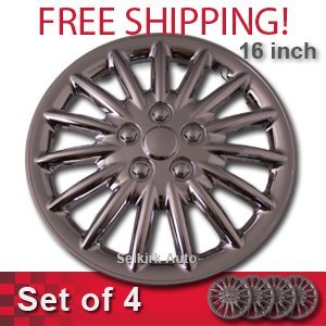 Set Of 4 Chrome 16 Inch Aftermarket Replacement Hubcaps With Metal Clip Retention System - Part Number: Iwc188/16C
