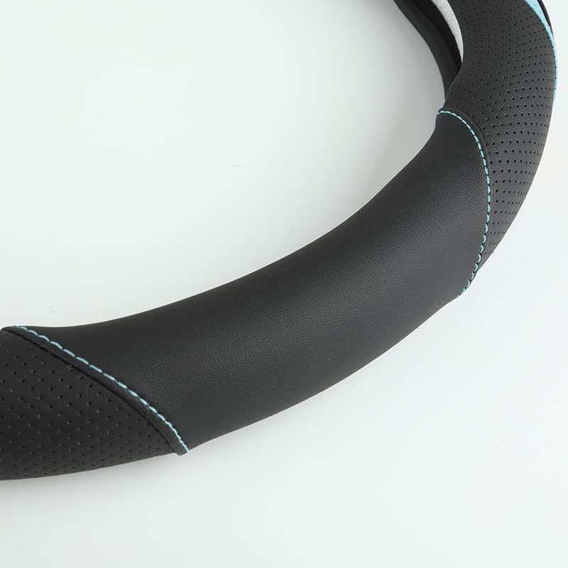 Car Steering Wheel Cover, Leather Steering Wheel Cover Blue Universal 14.5-15 Inch Microfiber Leather Anti-Slip Breathable Auto