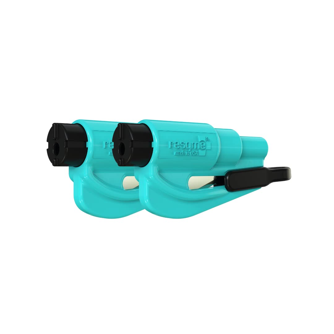 RESQME The Original Emergency Keychain Car Escape Tool, 2-in-1 Seatbelt Cutter and Window Breaker, Made in USA, Pack of 2, Teal 