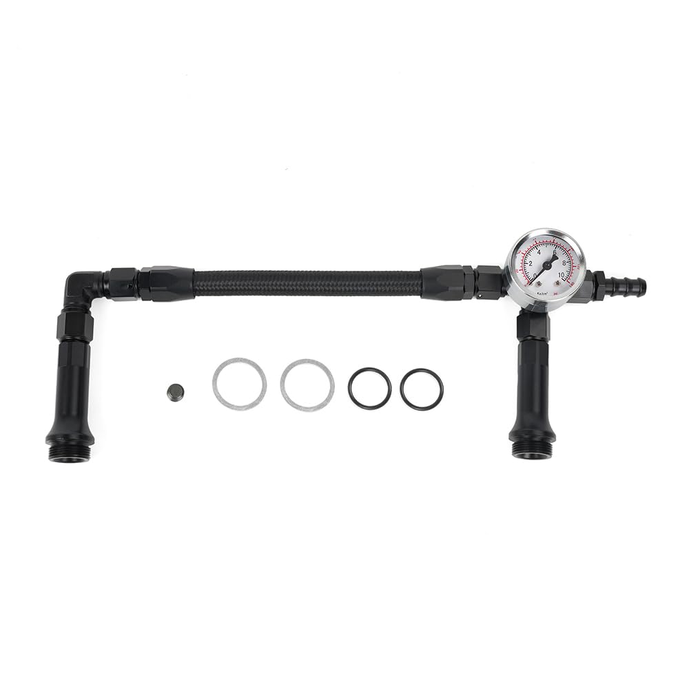 BARTOO 6AN Carburetor Dual Feed Fuel Line With Pressure Gauge For Holley 4150 Carburetor, Black