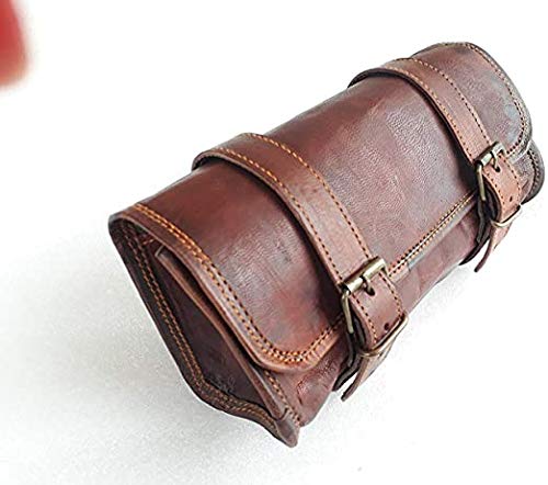 Motorcycle Genuine Goat Leather 2 Strap Buckle Closure Tool Harley Brown Bag Quick Release Clasp Reinforced For Handlebars,Forks