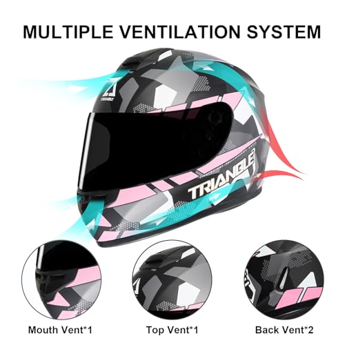 Triangle Motorcycle Helmets Full Face Helmet For Adult Men Women With Tinted And Clear Visor Dot Approved (Pink, X-Large)