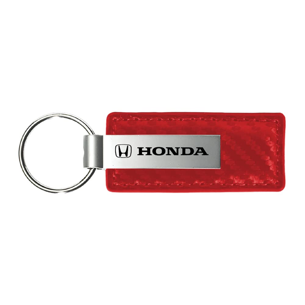 Au-Tomotive Gold Carbon Fiber Rectangular Leather Key Chain For Honda (Red)