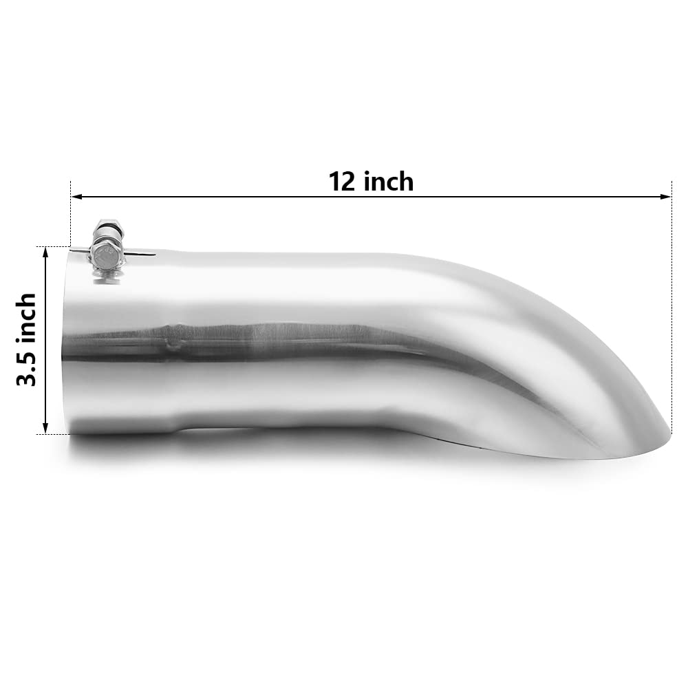 A-Karck Turn Down Exhaust Tip 3.5'' Inlet, Polished Tailpipe Tip With 3.5'' Inlet & Outlet 12'' Overall Length, Stainless Steel