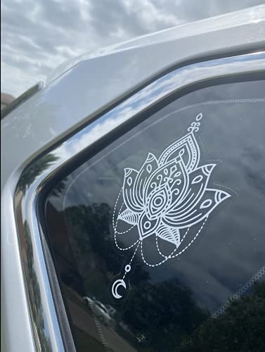 Beautiful Hand Designed Mandala Sticker White Lotus Flower - 6'' Tall Vinyl Decal - Waterproof, Suitable For Outdoors, Car Windo