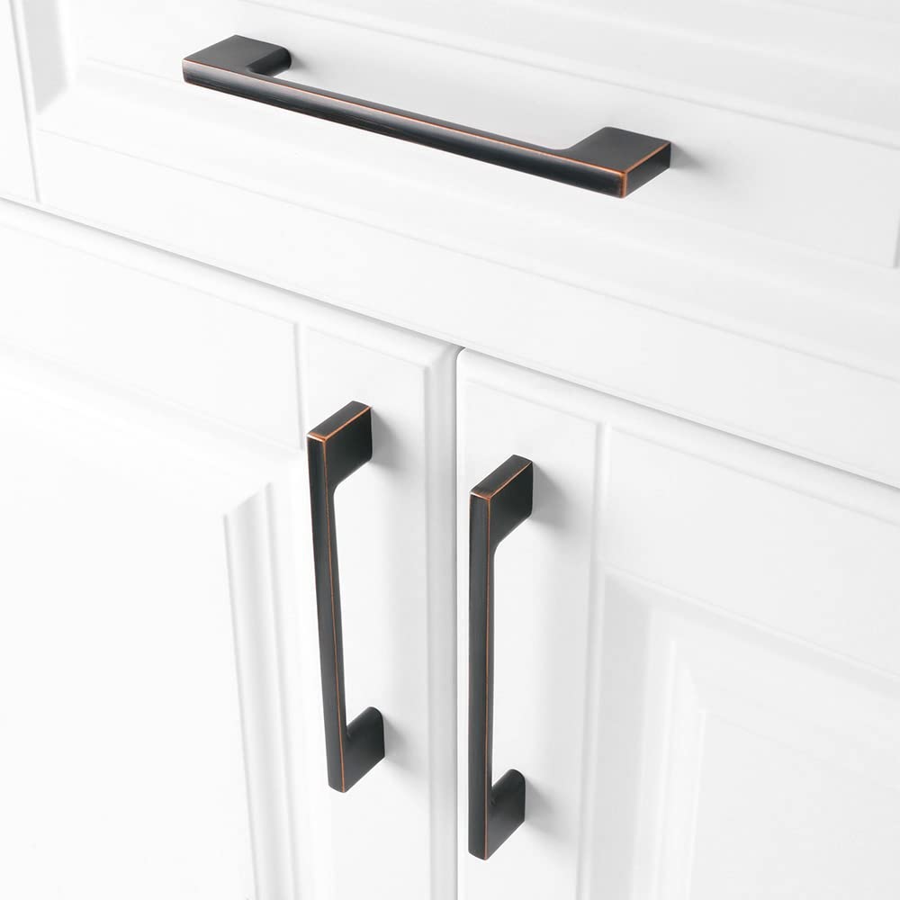 Koofizo Wide Foot Cabinet Bar Pull - Oil Rubbed Bronze Modern Solid Handle, 5 Inch/128Mm Screw Spacing, 10-Pack For Kitchen Cupboard Door, Bedroom Dresser Drawer, Bathroom Wardrobe Hardware